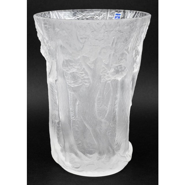 Bohemian Frosted Art Glass Forest Vase, depicting raised trees, "Bohemia Line / made in Czech Republic" label to inside...