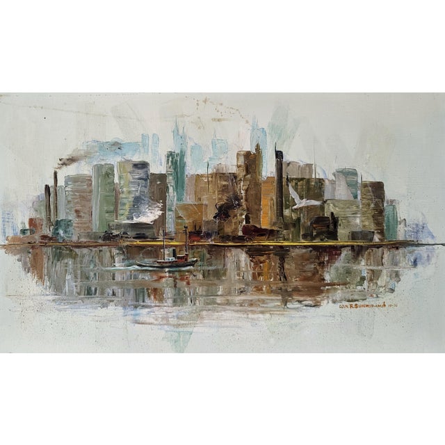 Mid-Century Modern Vintage 20th C Framed Chicago Cityscape Impressionistic Oil Painting by Sheridan For Sale - Image 3 of 10