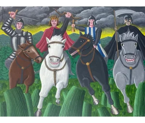 1990 "Four Horsemen of the Apocalypse" Figurative Acrylic Painting by Oscar De Mejo