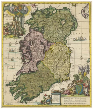 Hand-Colored Hibernia Regnum Map with Provinces of Ireland by Carel Allard, 1700
