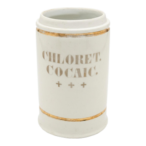 Antique Porcelain Apothecary Jar, Cocaine Hydrochloride “Chloret. Cocaic. +++”, C. 1880–1920 - Highly Collectible See Pics!