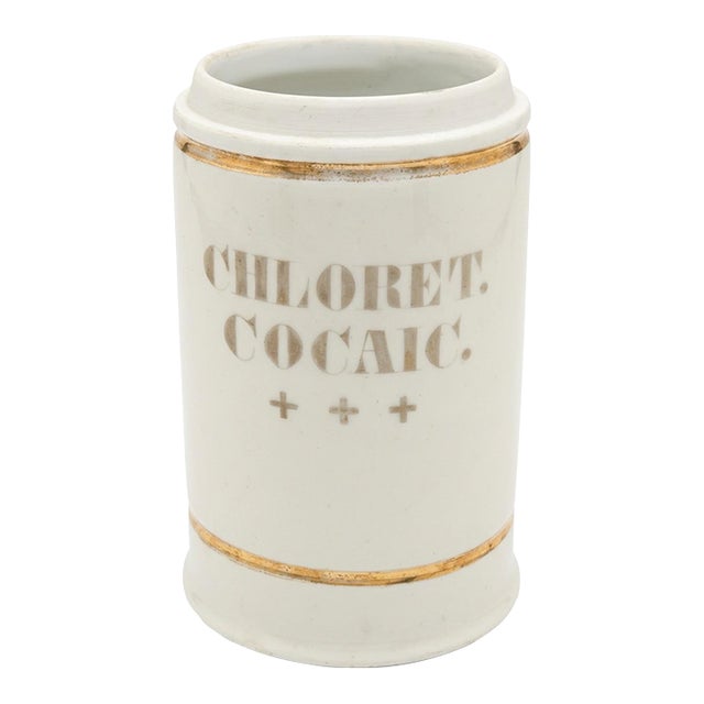 Cocaine Apothecary Jar, Antique Porcelain - Cocaine Hydrochloride “Chloret. Cocaic. +++”, C. 1880–1920 - Highly Collectible See Pics! For Sale