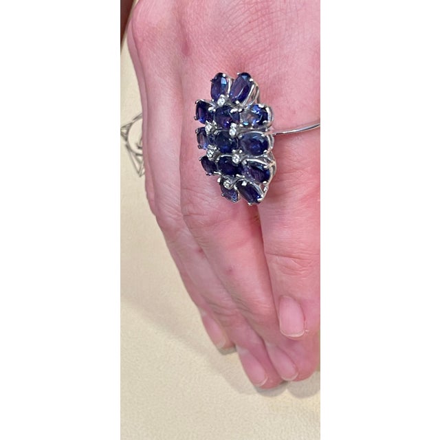 2000 - 2009 10 Carat Natural Iolite and Diamond Cocktail Ring in 18 Karat White Gold Estate For Sale - Image 5 of 18
