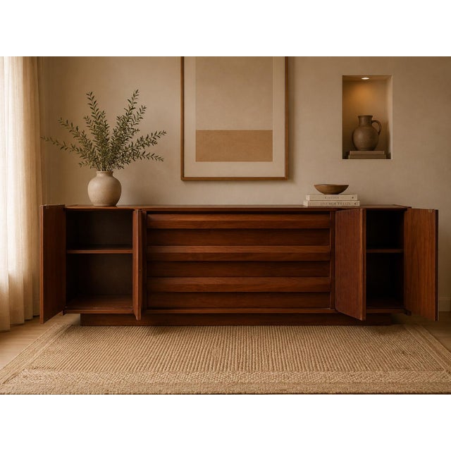 Mid-Century Modern 1960s Lane 1st Edition Mid Century Walnut Plinth Base Credenza For Sale - Image 3 of 12