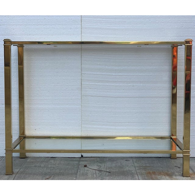 Mid-Century Modern Set of Brass Side Table and End Console Table with Glass For Sale - Image 13 of 18
