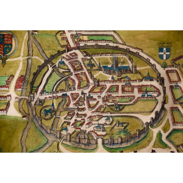16th Century Canterbury; A 16th Century Framed Hand-Colored Map by Braun & Hogenberg, 1588 For Sale - Image 5 of 10