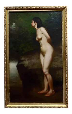 19th Century John George Brown Nude Female in a Wooded Landscape Oil Painting