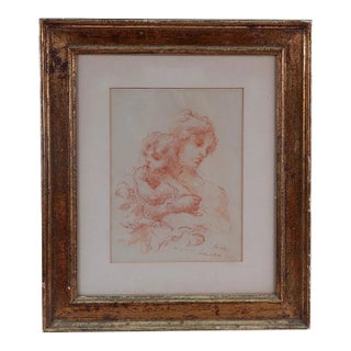 19th Century Sanguine on Paper. Mother and Child For Sale