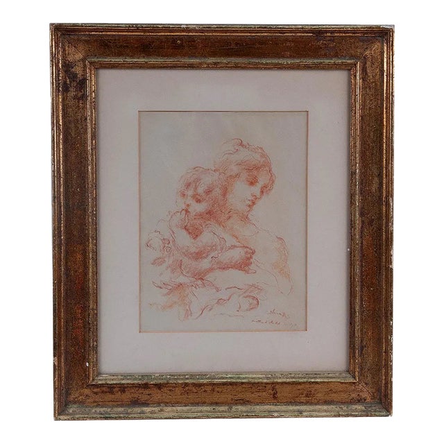 19th Century Sanguine on Paper. Mother and Child For Sale