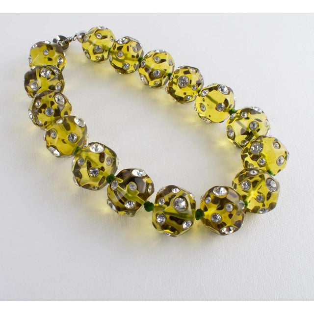 Green Angela Caputi Olive Green Resin Jeweled Choker Necklace For Sale - Image 8 of 11