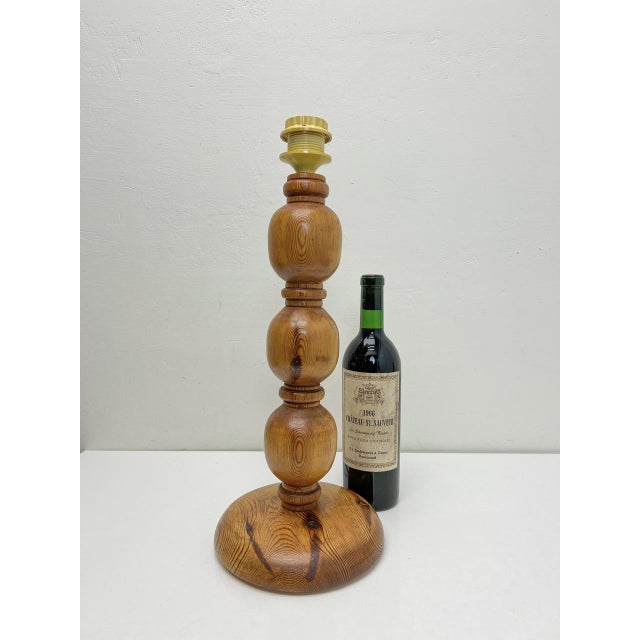 Table Lamp Pine Wood with Spheres, 1970s For Sale - Image 3 of 8