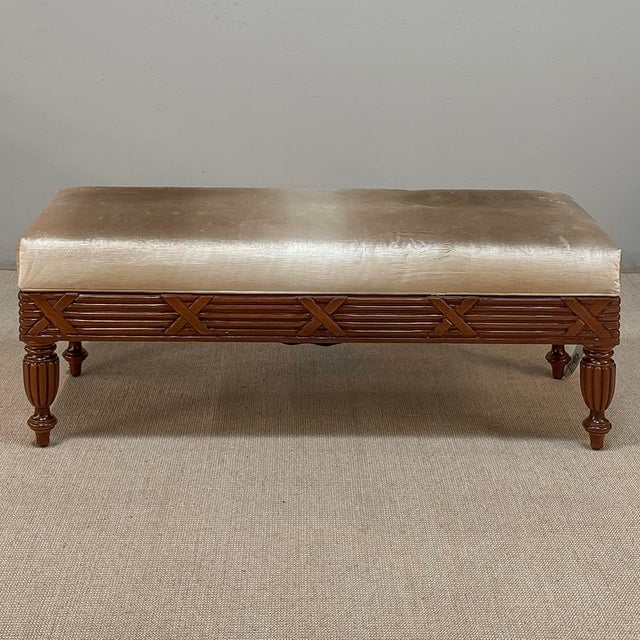 Auburn Antique French Louis XVI Style Mahogany Upholstered Bench For Sale - Image 8 of 15
