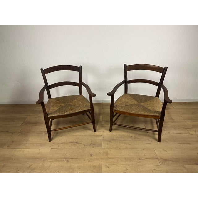 Rustic Fireplace Armchairs in Wood and Straw, 1940s, Set of 2 For Sale - Image 9 of 9