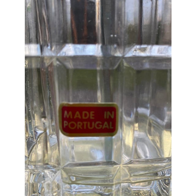 Vintage Portuguese Crystal Column Table Lamps, a Pair, Faceted Glass, Brass Bases. For Sale - Image 9 of 11