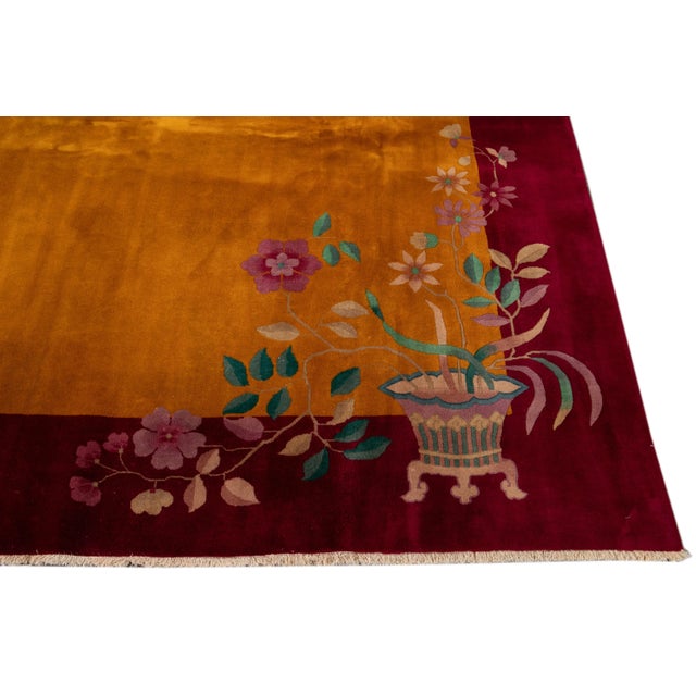 Antique Godenrod Art Deco Chinese Wool Rug 8 Ft 8 in X 11 Ft 5 In. For Sale - Image 12 of 13