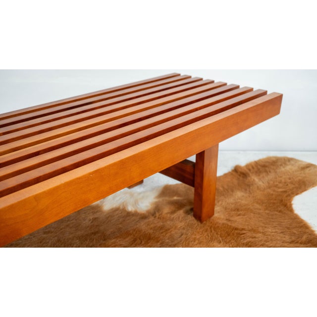 Mid Century Charles Webb Cherry Wood Slat Bench, 1990s. For Sale - Image 11 of 17