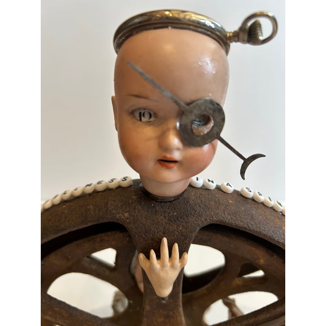 Mixed Media Tabletop Sculpture With Iron Pulley and Doll Parts For Sale - Image 4 of 9