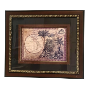 Framed Art Print - Old World Explorer Map - Island Palms Solid Wood Frame - Brass