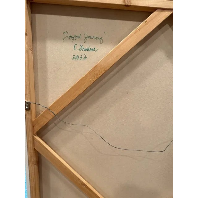 Large Abstract Blue and Yellow Painting by Christine Frisbee, "Joyful Journey" For Sale In Providence - Image 6 of 12