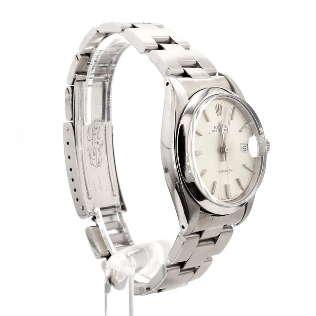 Metal Vintage Rolex Oysterdate Precision 34mm Manual Wind Steel Oyster Bracelet Watch For Sale - Image 7 of 8