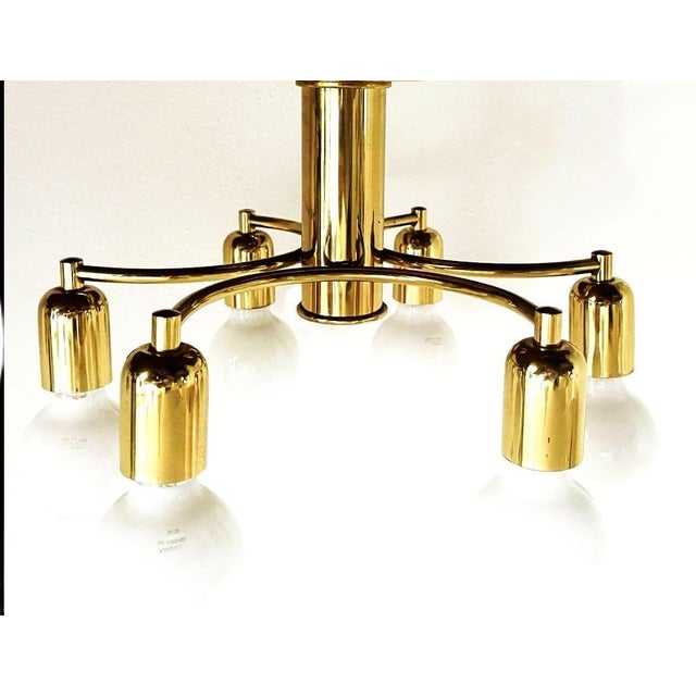 Mid-Century Modern Mid-Century Modern German Six-Light Polished Brass Ceiling Lamp, 1970s For Sale - Image 3 of 8