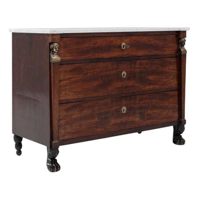 1820s French Empire Marble-Top Chest of Drawer With Paw Feet For Sale