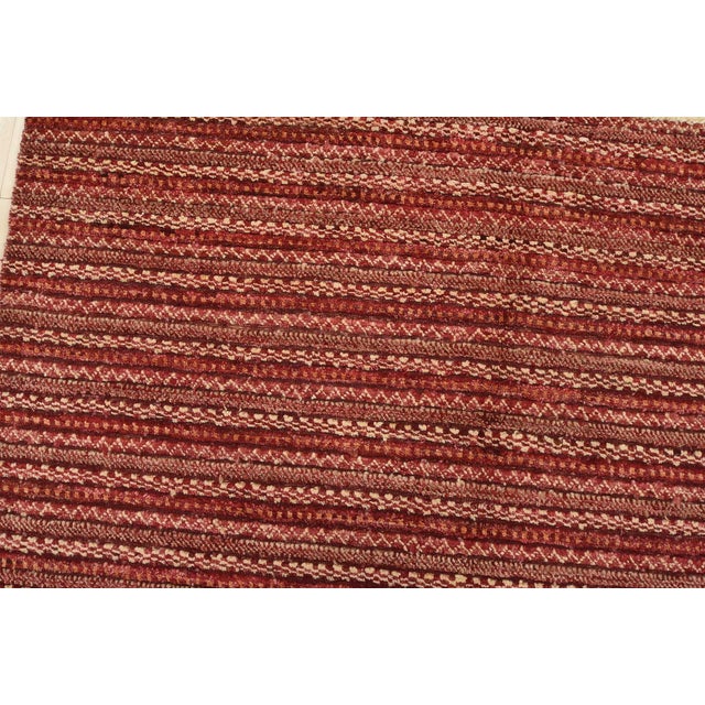 Gabbeh Rug 4'7'' X 6'9'' Red Wool Striped Contemporary Hand-Knotted Carpet For Sale In Philadelphia - Image 6 of 12