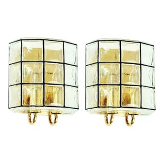 1960s Mid-Century Modern Glass & Brass Wall Lamps/Sconces From Limburg, Germany - a Pair For Sale