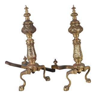 Continental Cast Bronze Chenets or Andirons For Sale
