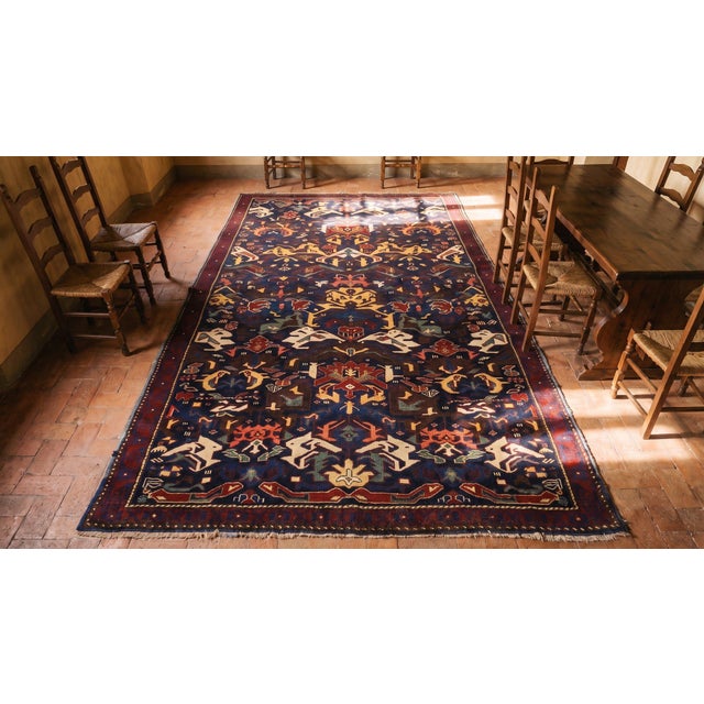 1870s Blue Geometric Tribal Antique Caucasian Zeychor Rug 4'4" X 6'8" Knotted Wool Carpet For Sale - Image 10 of 10