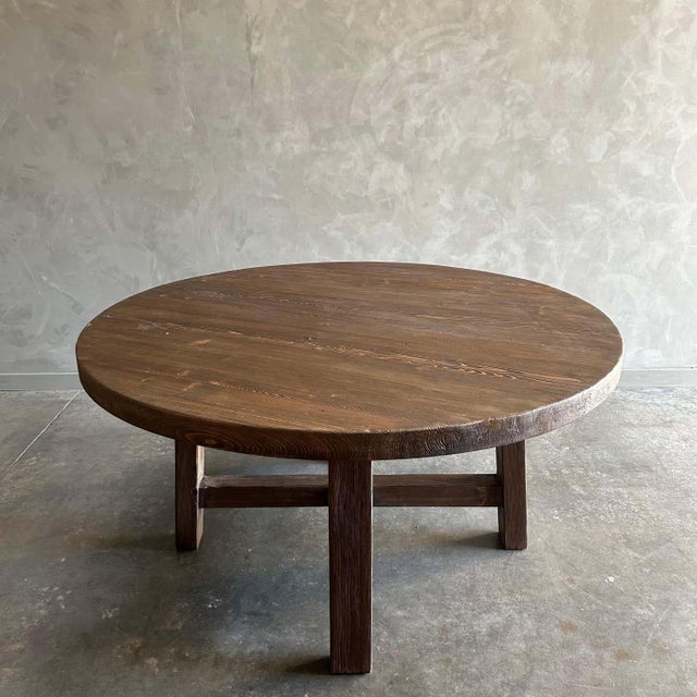 Mid-Century Modern Custom Made Reclaimed Elm Wood Round Dining Table 60" For Sale - Image 3 of 8