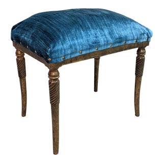 Hollywood Regency Velvet Bronze Gilded Bench For Sale