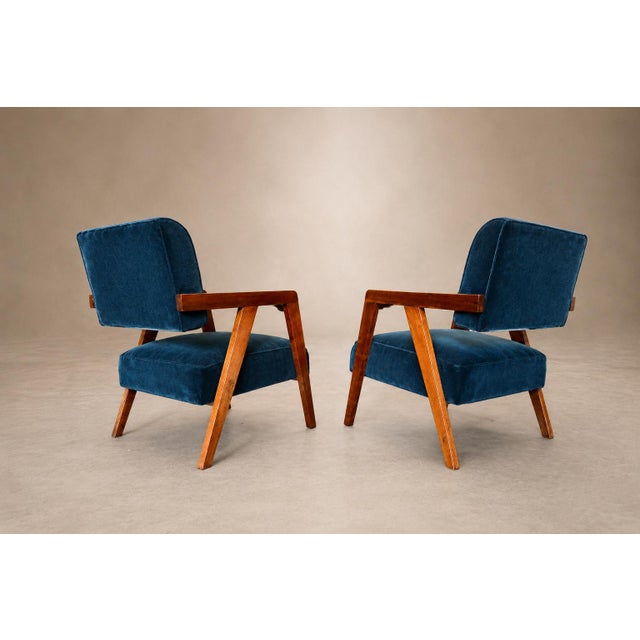 Brazilian Modern Armchairs in Imbuia Wood and Deep Petrol-Blue Mohair, Brazil, 1950s For Sale - Image 13 of 18