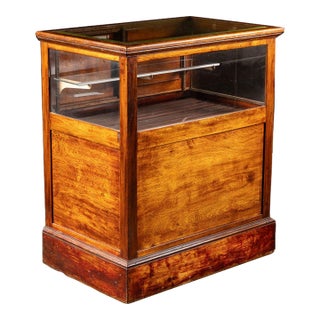 Antique Oak Barber Shop Display Cabinet For Sale
