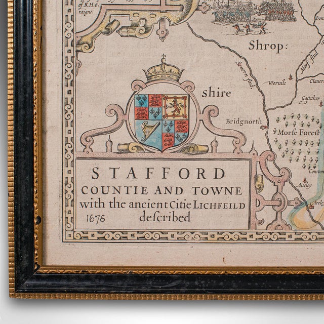 17th Century Antique Stafford County Map, English, Atlas Engraving, 17th Century, Cartography For Sale - Image 5 of 12