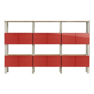 Flexor Red Polished-Lacquered Wood and Aluminum Bookshelf by Robert Stadler For Sale