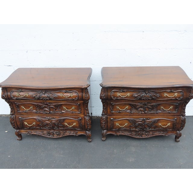 French Heavy Carved Large Nightstands Commodes Small Dressers Chests a Pair 6459 For Sale - Image 16 of 18