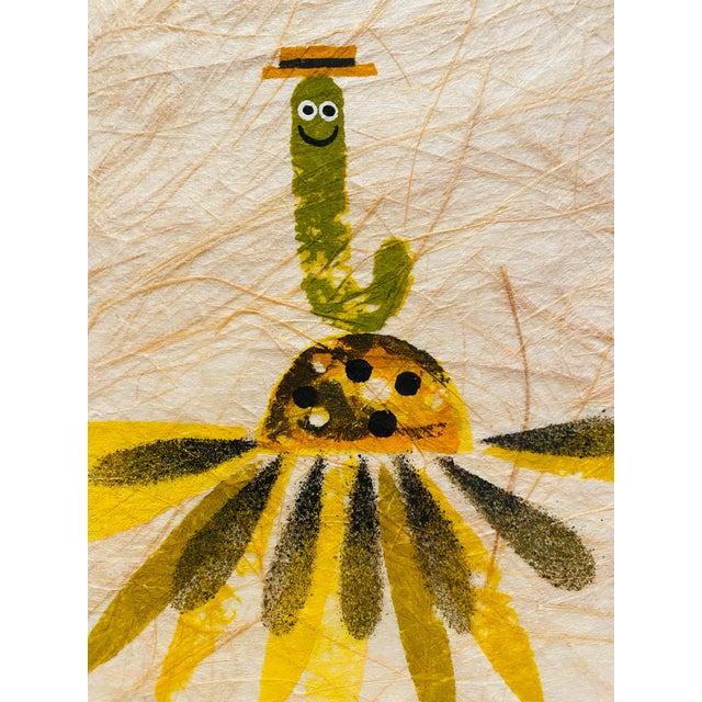 Mid-Century Modern 1960s Mid Century Modern Yellow Daisy & Worm Signed Japanese Potato Print For Sale - Image 3 of 9