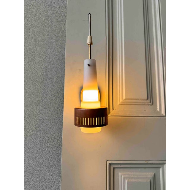 Mid-Century Modern Scandinavian Sconces in Brass and Opaline Glass, 1950s, Set of 2 For Sale - Image 9 of 10