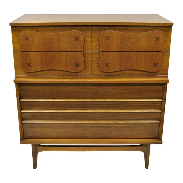 Mid Century Modern Bassett Star Inlay Walnut Chest Of ...