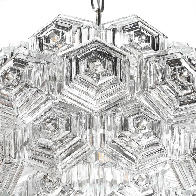 Mid-Century Hexagonal Prism & Frosted Glass Diffuser Chandelier by Veb Ebersbach For Sale - Image 9 of 18