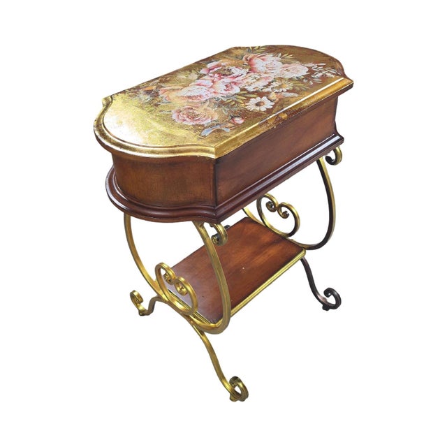 Paint One-of-a-Kind Vintage Accent Table With 18k Gold Foil, Hand-Painted Floral & Bird Motif For Sale - Image 7 of 10