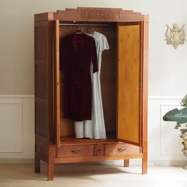 Art Nouveau Oak Wardrobe with Mirror, 1920s For Sale - Image 18 of 18
