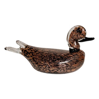 Black and Avventurine Murano Glass Duck attributed to Seguso, Italy, 1970s For Sale