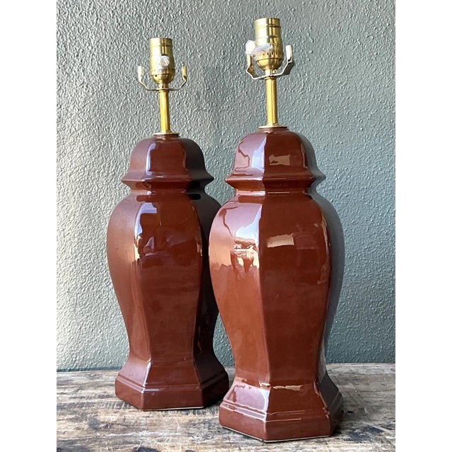 Vintage Ceramic Ginger Jar Table Lamps - A Pair For Sale - Image 4 of 12