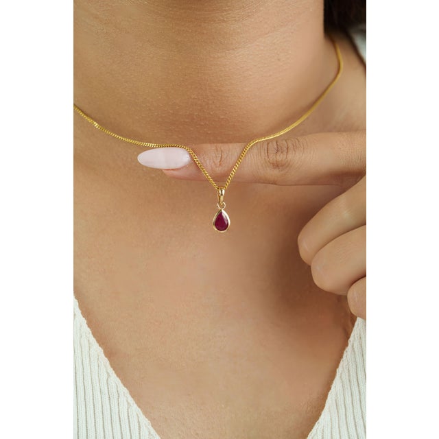 Not Yet Made - Made To Order Pear-Cut Ruby Solitaire Pendant in 14k Yellow Gold by VRJewels For Sale - Image 5 of 15