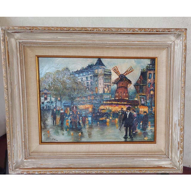 French Vintage Original Signed B. Kline Oil Painting – Paris Moulin Rouge Street Scene – Framed – Impressionist Style For Sale - Image 3 of 3
