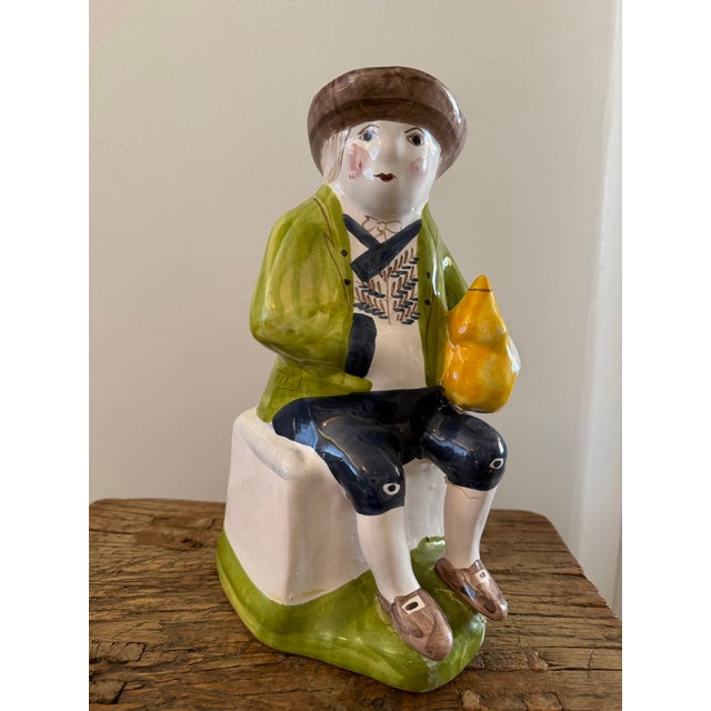 1980s Vintage Pair of Handmade Majolica Farmer and FarmWife Toby Pitchers, Made in Portugal For Sale - Image 5 of 12