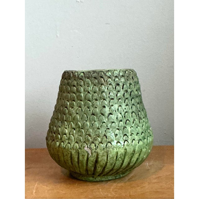 Vintage Green Textured Ceramic Vase For Sale - Image 12 of 12