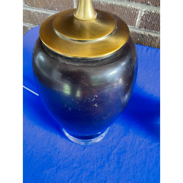 Early 20th Century Pair Antique Japanese Bronze Vase Lamps With Lucite Bases For Sale - Image 9 of 10